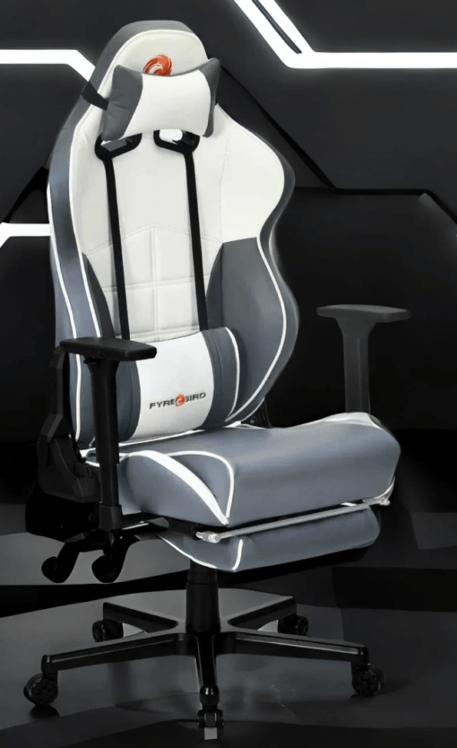 Nilkamal Fyrebird Greta Ergonomic Gaming Chair with Adjustable Neck, Lumbar Pillow, 3D Adjustable Armrest, Gas Lift Mechanism, & 100mm Tilt (Gery/White) - Image 3